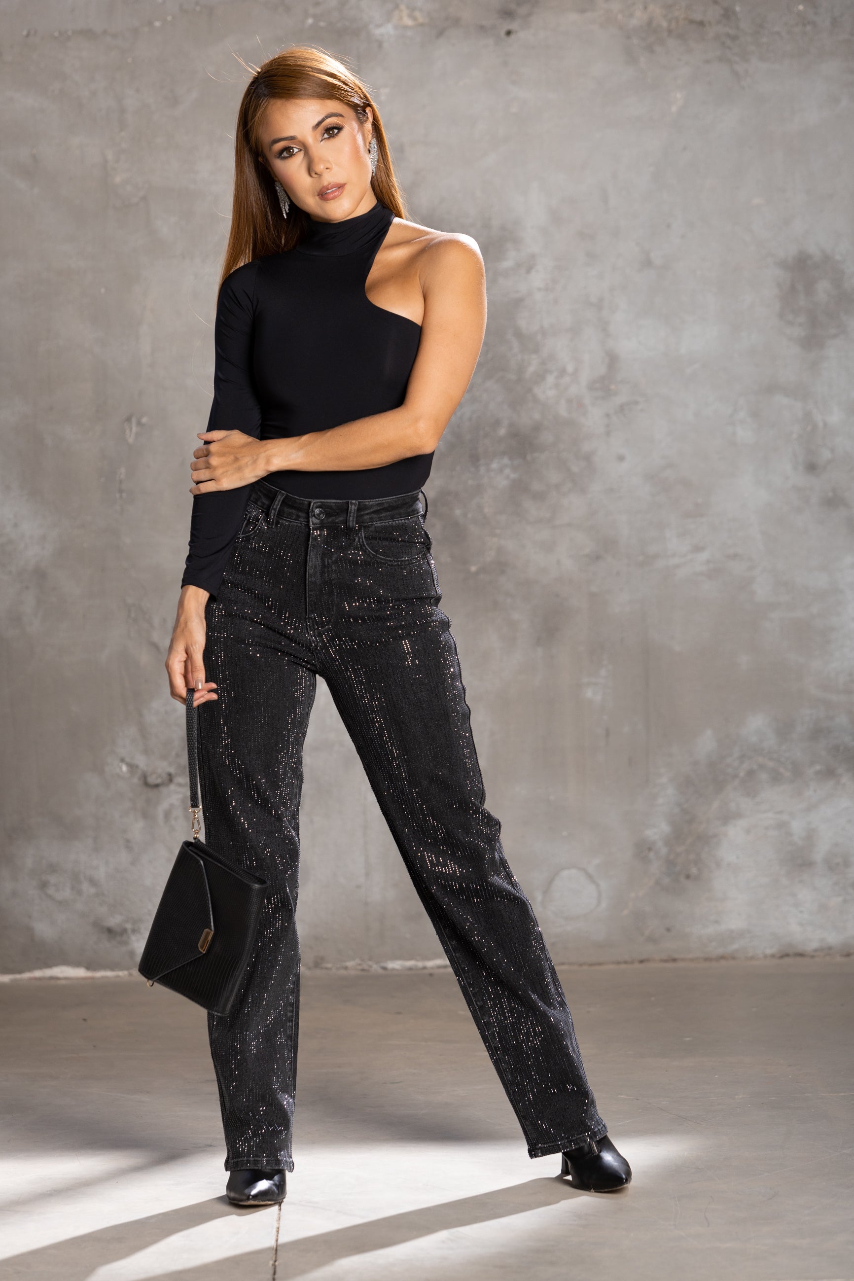 Jeans wide leg con brillos
