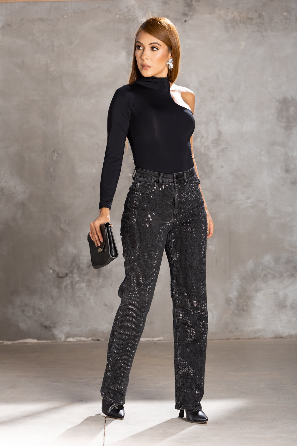 Jeans wide leg con brillos