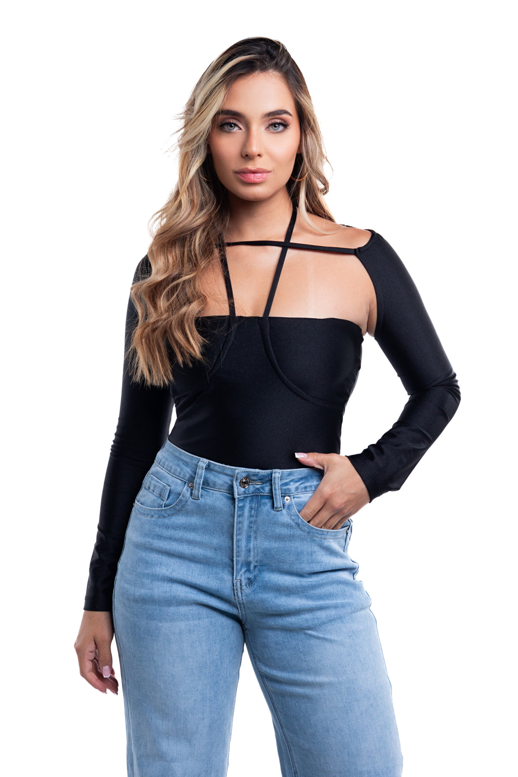 Jeans wide leg con doblez